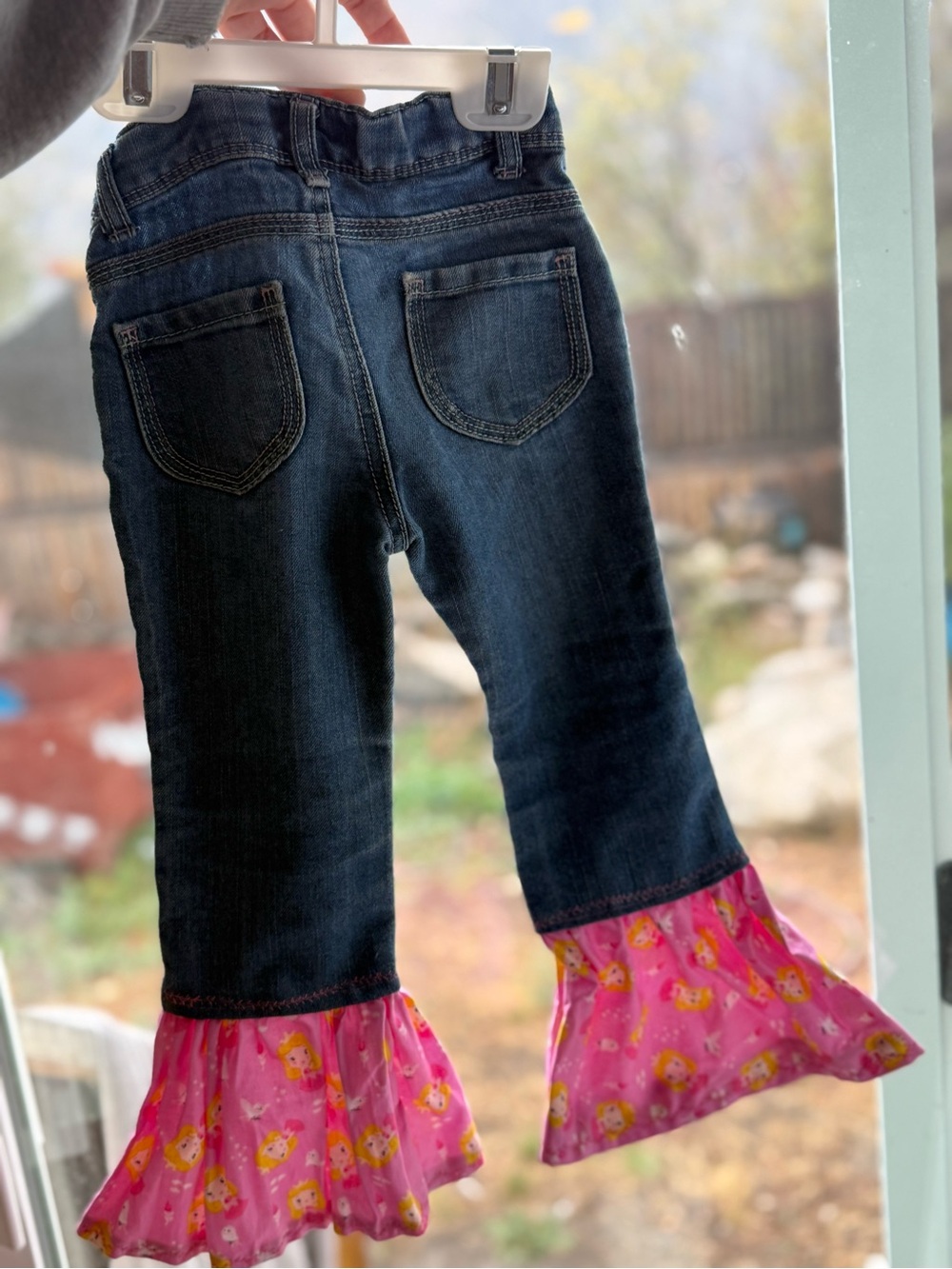 3T Girls Upcycled Jeans with Pink princess Ruffle bell bottoms